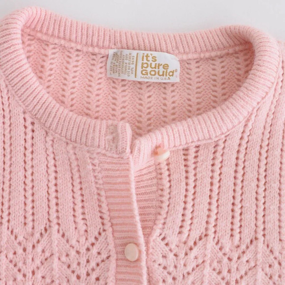 Vintage It's Pure Gold Baby Pink Knit Button Down Cardigan Sweater s - Picture 10 of 10